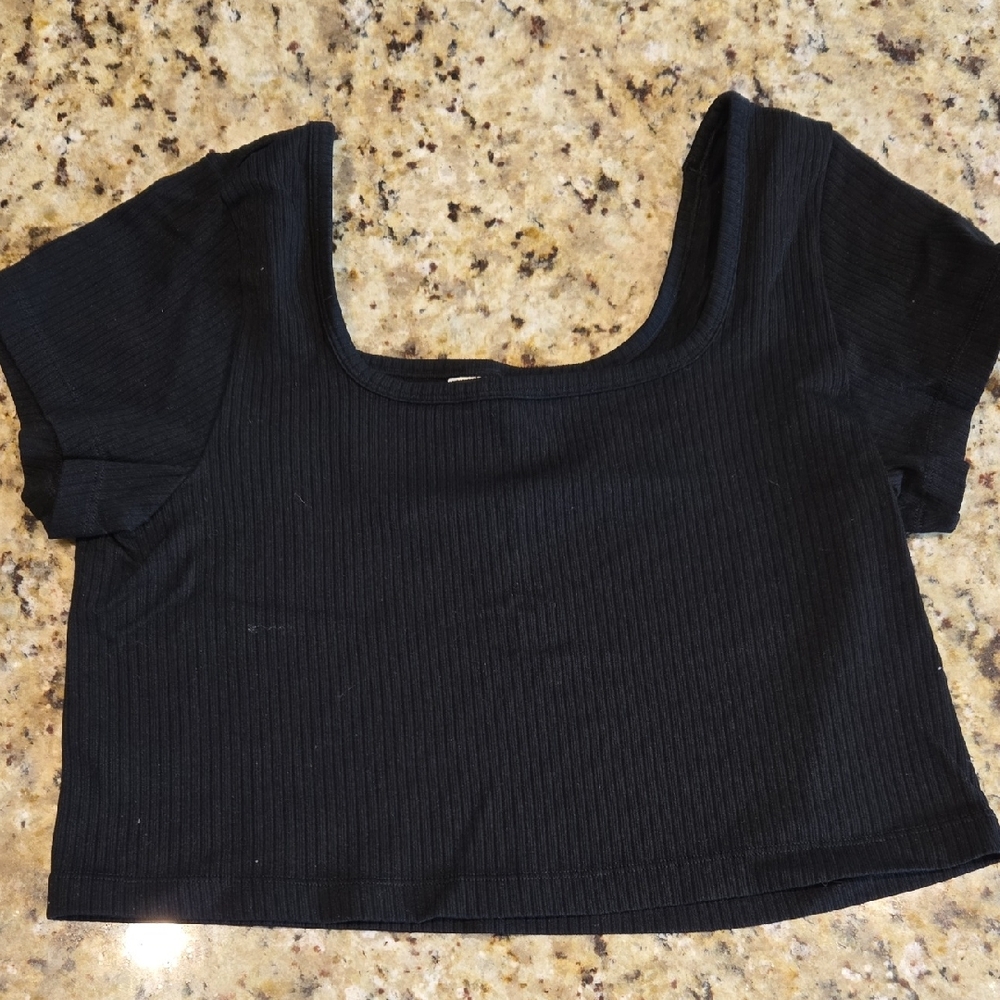 PINK Black Ribbed Crop Top